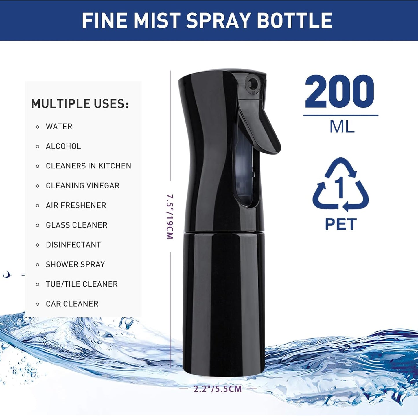 TANSHINE Kontinuierliche Haar Pflanze Mister Sprühflasche Fein Leer Klein Nebelsprühflaschen Nebelsprüher Wasser Alkohol Reinigungs Sprühnebel Flasche für Lockenhaar Styling Produkte,Pflanzen, 200ml,Klar