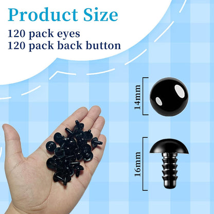 Sicherheitsaugen, 100 Stück schwarze Sicherheitsaugen, Plastiksicherheitsaugen und Unterlegscheiben für Puppen, Plüschtiere, Bastelarbeiten (5 Größen)