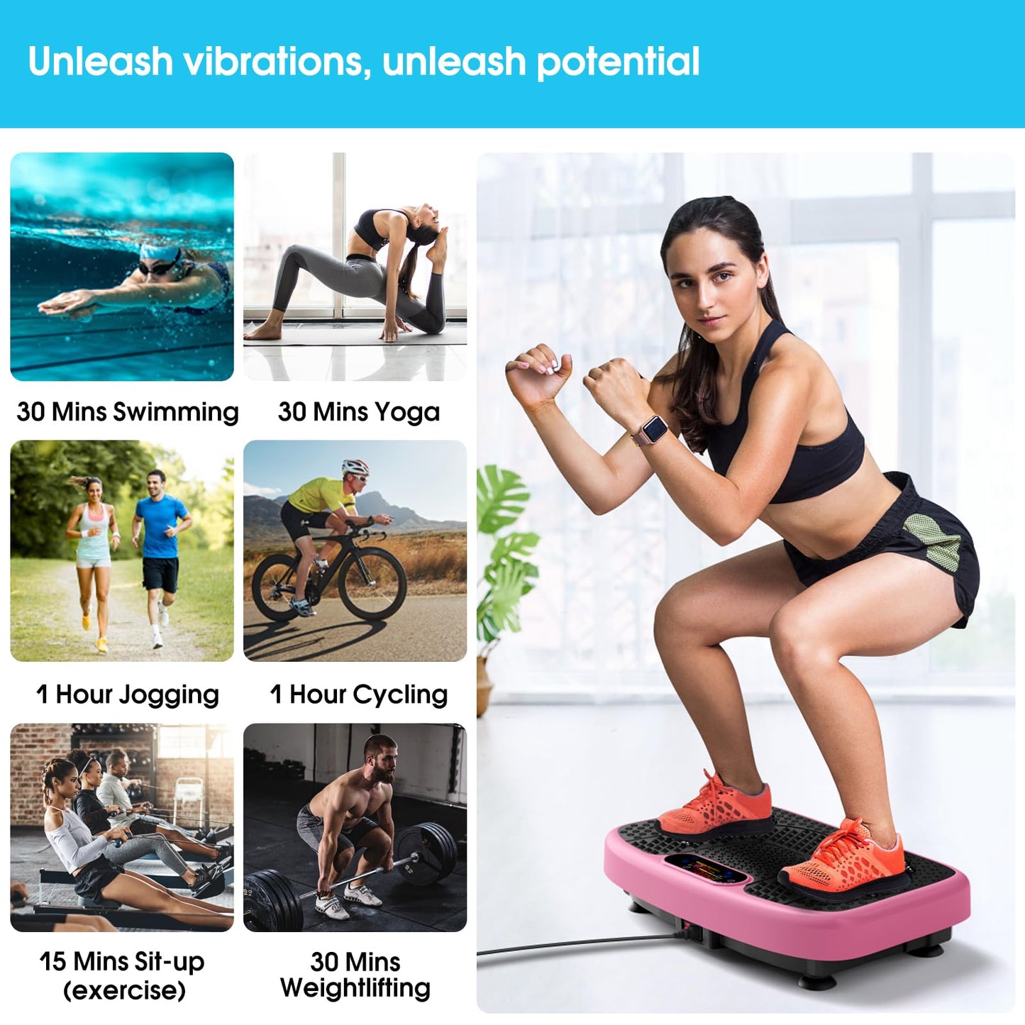 SoftGym Waver Vibration Plate Exercise Machine for Lymphatic Drainage Weight Loss,120 Speed Levels Vibrating Platform with Resistance Bands,Full-Body Workout Equipment for Muscle Activation