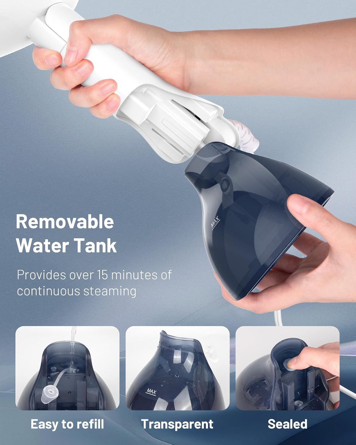 BEAUTURAL 1200-Watt Handheld-Dampfglätter für Kleidung, 30 Sekunden Aufheizzeit, 260 ml Wassertank, Aqua