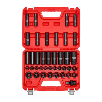 VEVOR 91-Piece 1/2" Drive Impact Socket Set, SAE (5/16" to 1-1/4") & Metric (8 to 32 mm), CR-V, Deep & Shallow, 6 Point, Ratchet Handle, Universal Joint, Adapters, Extension Bars (3, 5, 10 in)