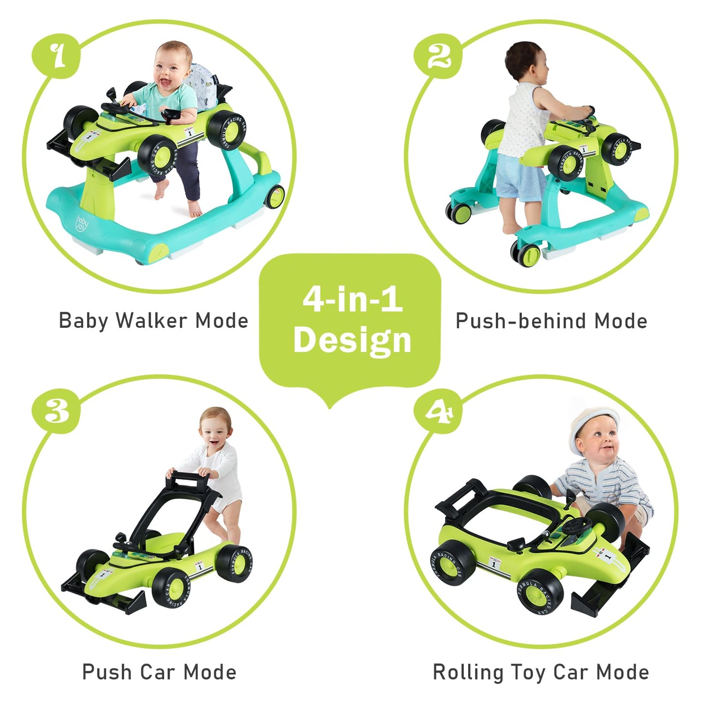 BABY JOY 4-in-1 Baby Walker, Foldable Activity Walker with Adjustable Height & Speed, Music, Lights, Anti-Rollover, Toddler Push Walker, Baby Walker with Wheels for Boys Girls 6-18 Months (Pink)