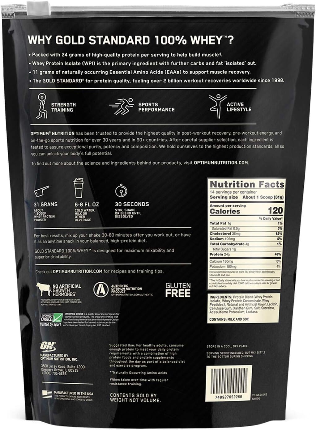 OPTIMUM NUTRITION Gold Standard 100% Whey Protein Powder, Banana Cream, 907g - [packaging may vary]