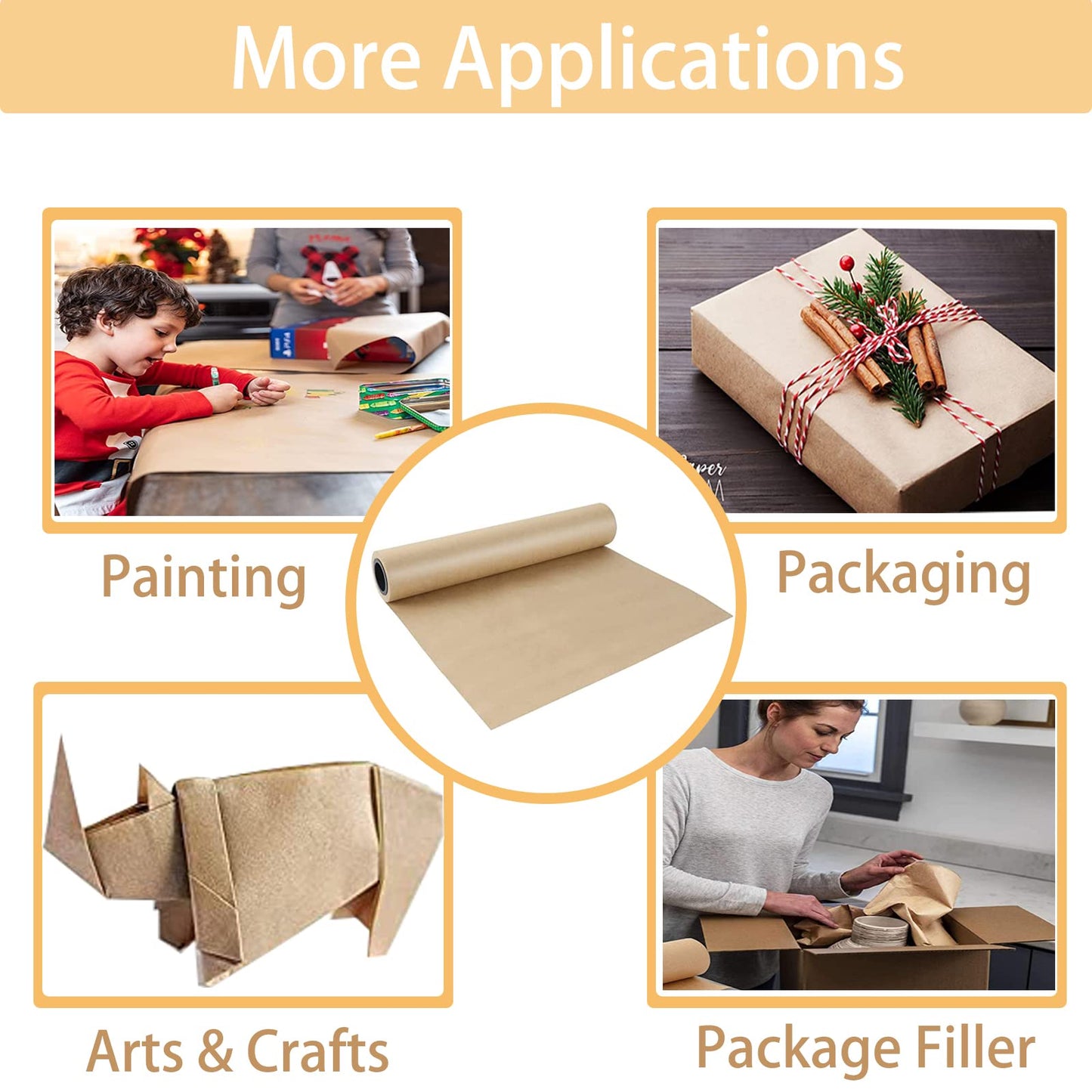 Shinok Braunes Kraftpapier auf Rolle – 38,1 cm x 10 m (400") Braunes Packpapier zum Umziehen, kleine Bastelpapierrolle zum Einpacken von Geschenken, Kunst, Weihnachten