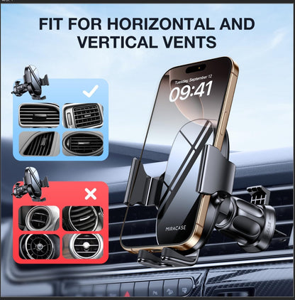 Miracase Handyhalterung für Lüftungsschlitze im Auto【2026 Breitere Klemme & Metallhaken】 Handyhalterung für Lüftungsschlitze im Auto, Freisprechfunktion, Handy-Autohalterung für iPhone 17 Pro Max 16 15 14 13 12 Samsung S25 Autozubehör