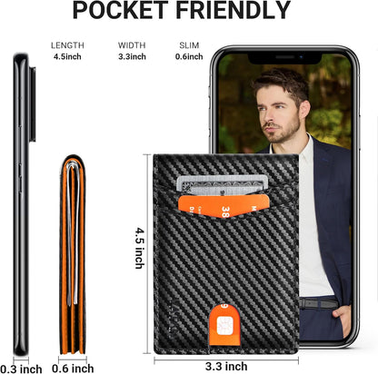 VATAN Herren Slim Wallet RFID Schutz Leder Kreditkartenetui für 15 Karten, Bifold Minimalistisches Dünnes Portemonnaie mit 2 Ausweisfenstern und Geldscheinfach, mit Geschenkbox (Carbon Fiber Schwarz)