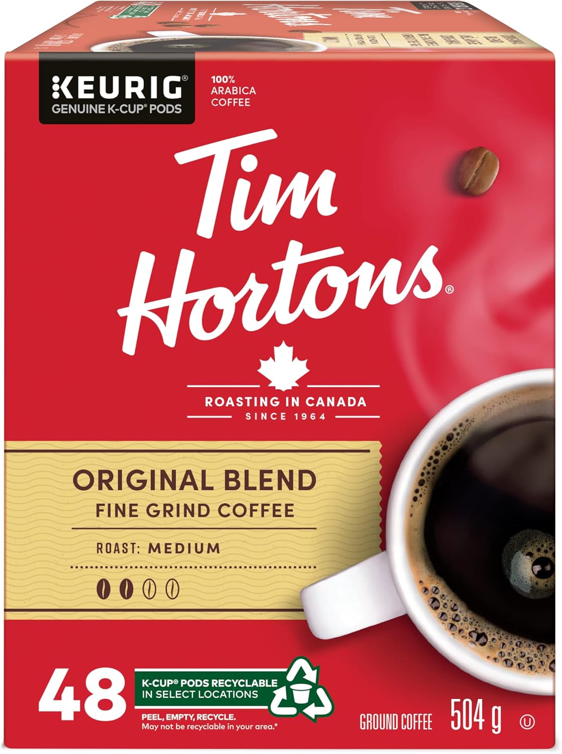 Tim Hortons Original Coffee blend, Single Serve Keurig K-Cup Pods, Medium Roast, 48 Count