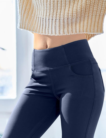 VOOVEEYA Lässige Bootcut Yoga-Hose für Damen, 4 Taschen – Schlagleggings, High Waist, Bauchkontrolle, Bootleg-Arbeitshose