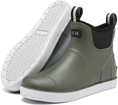 Women's Deck Boots, Waterproof Ankle Rain Boots with Anti-Slip Traction, Rubber Garden & Fishing Boots for Boating, Camping, Farming & Outdoor Work