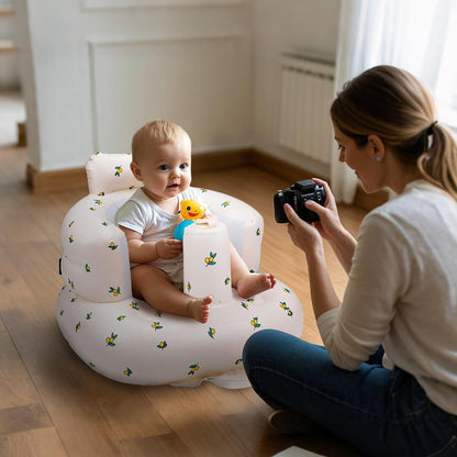 Aufblasbarer Babysitz, aufblasbarer Babystuhl für Babys ab 3 Monaten, aufblasbarer Sommerstuhl mit integrierter Luftpumpe, Baby-Bodensitz zum Sitzenlernen, Spielen, Campen, Orange
