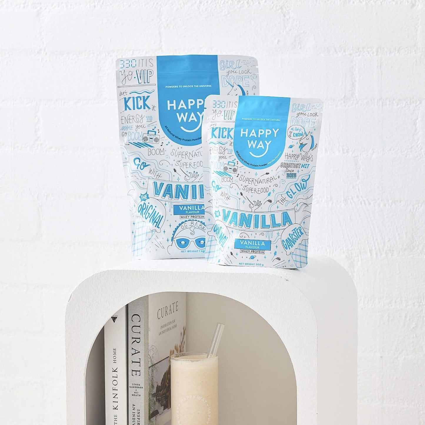 HAPPY WAY Vanilla Whey Protein Powder - 1kg | Smooth Vanilla Essence | Supports Toning & Muscle Recovery | Ideal for Shakes, Smoothies & Healthy Recipes