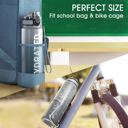 Sahara Sailor Trinkflasche, 950ml Motivations-Sportflasche mit Zeitmarkierung – Trinkzeiten – Tritan, BPA-frei, weite Öffnung auslaufsicher, Fast-Flow-Technologie mit Reinigungsbürste (1 Flasche)