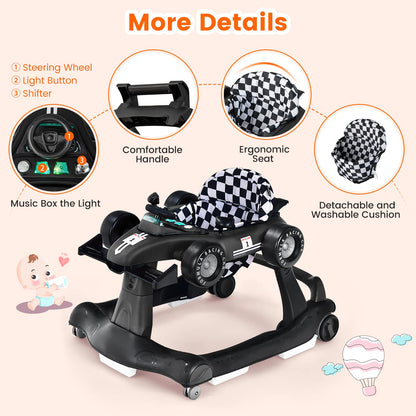 HONEY JOY 4-in-1 Baby Walker, Activity Push Walker w/3 Adjustable Heights, Smooth Wheels w/Adjustable Speed, Padded Seat, Music & Light, Foldable Car Walker for Baby Boys Girls Age 6 Months+ (Blue)