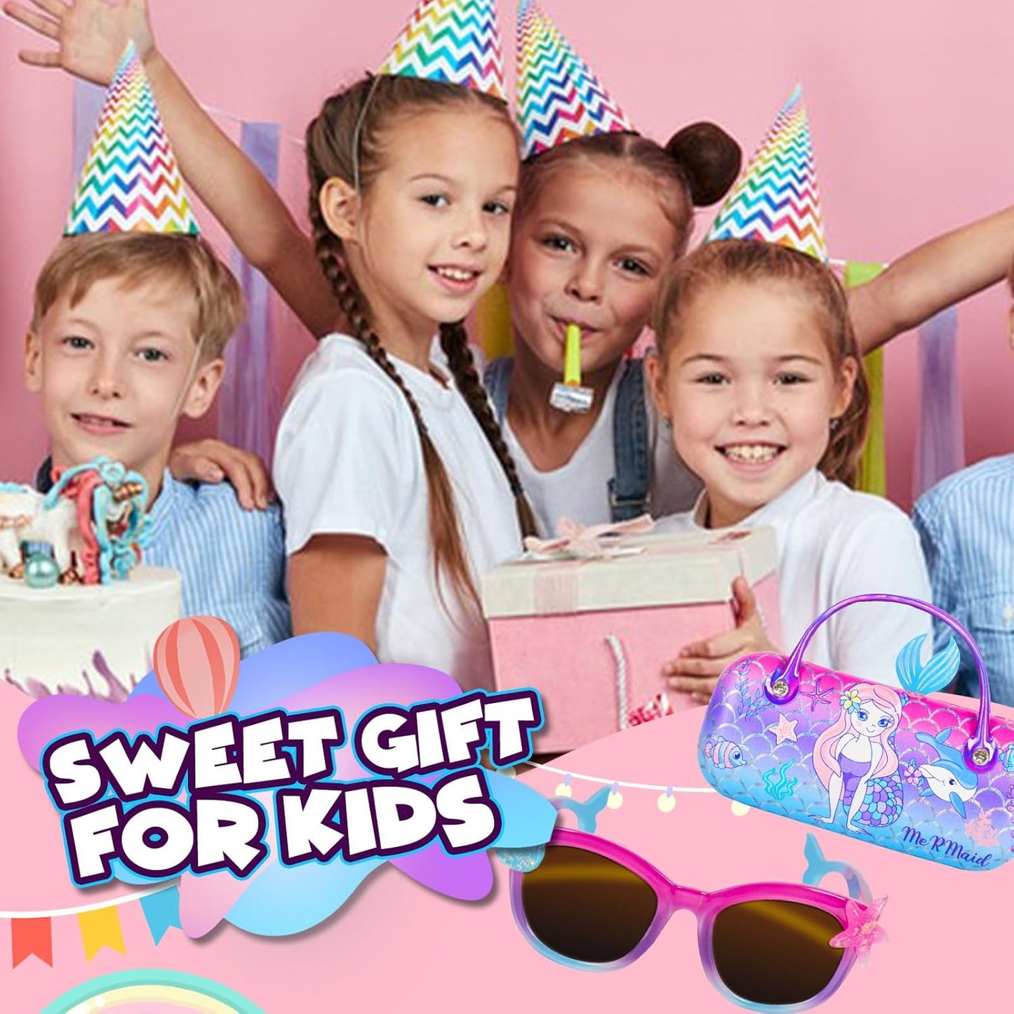 PinkSheep Sonnenbrille für Mädchen, polarisierte Sonnenbrille für Babys und Kinder mit Etui, Einhorn, Oval, Katzen, Herzbrillen, UV400-Schutz