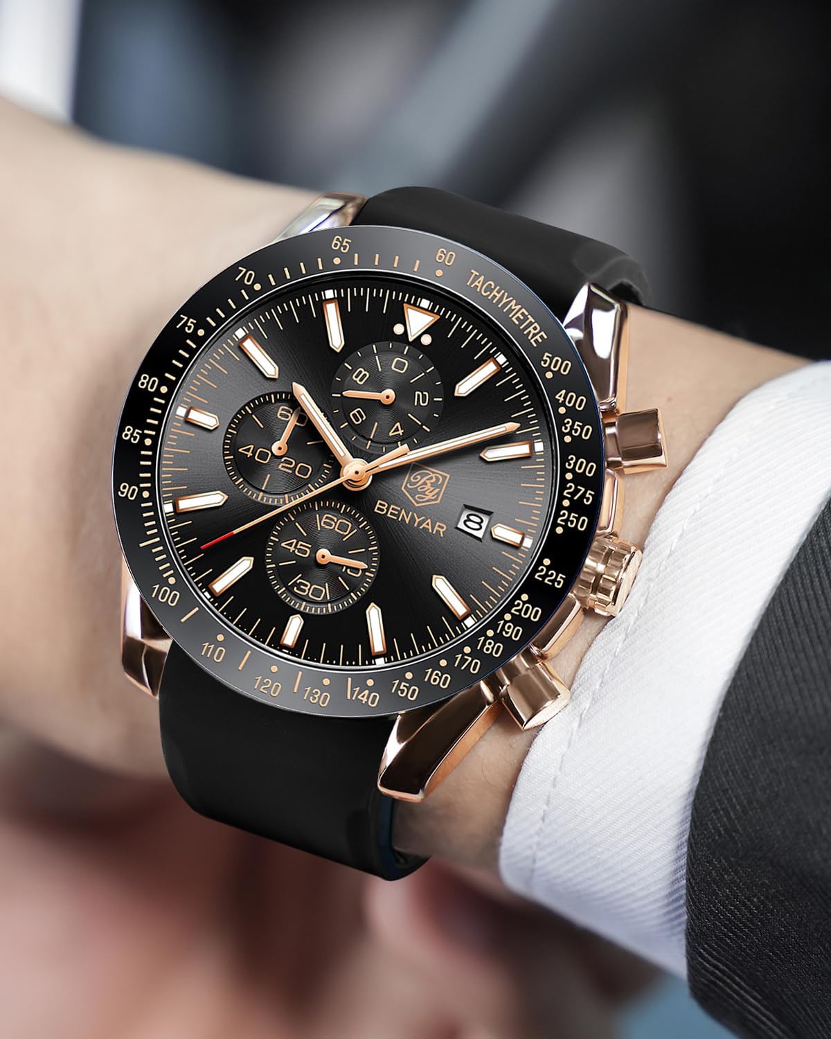 BY BENYAR Uhren für Herren Analog Quarz Chronograph 30M Wasserdicht Leuchtend Großes Zifferblatt Herren Armbanduhren Business Arbeit Sport Freizeit Mode Designer Uhr Elegantes Geschenk für Herren