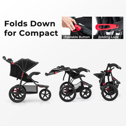 INFANS Jogging Stroller, Foldable Jogger with Air-Filled Tires Shock Absorbing Suspension Adjustable Backrest, Baby Running Strollers