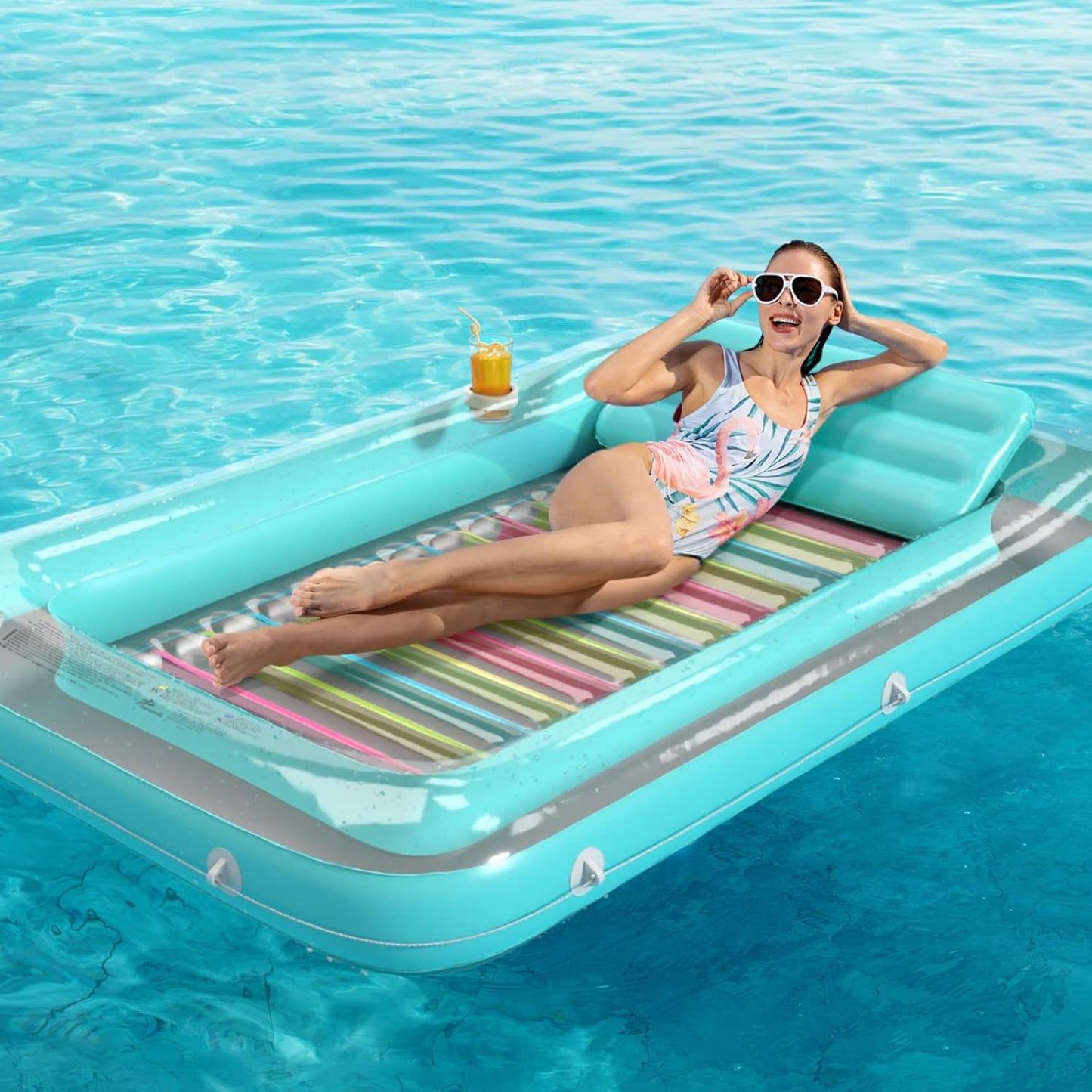 Jasonwell 4 in 1 Inflatable Tanning Pool Lounger Float - Sunbathing Lounge Floatie Raft Toys, Water Filled Tanning Bed Mat Pad Blow Up Kiddie Pool with Ball Pit for Adult, Kids (L)