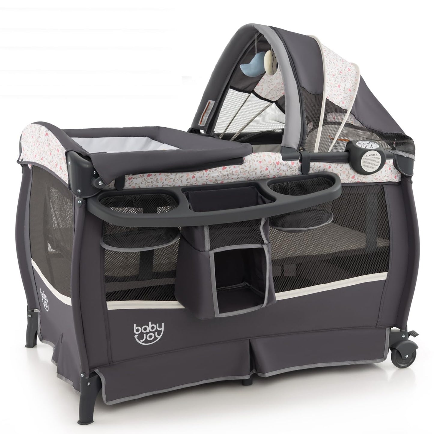 BABY JOY 4 in 1 Pack and Play, Portable Baby Playard with Bassinet & Flip-Away Changing Table, Canopy, Portable Bedside Crib with Storage Basket, Oxford Bag, Infant Bassinet from Newborn to Toddlers