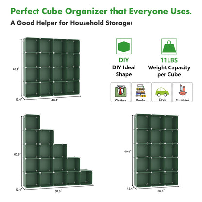 C&AHOME Cube Storage Organizer, 16-Cube Shelves Units, Plastic Storage Cubes, DIY Closet Organizer, Modular Closet Storage Shelves Ideal for Home, Bedroom, 48.4" L × 12.4" W × 48.4" H Black SUM3016H