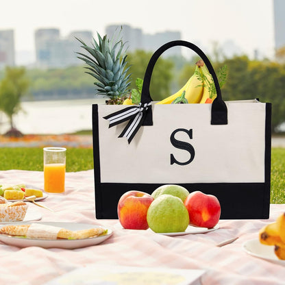 Personalized Initial Canvas Beach Bag