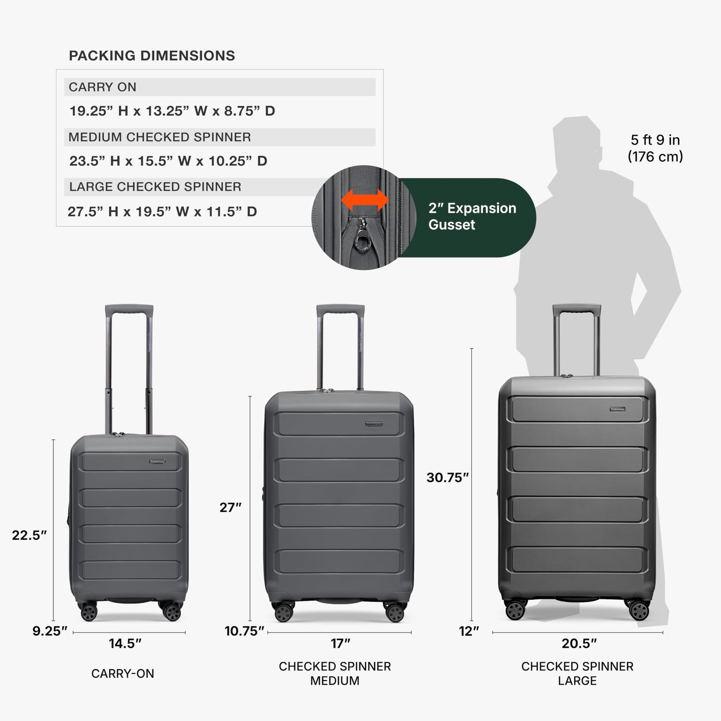 Traveler's Choice Pagosa Hardshell Expandable Luggage with Spinner Wheels, Slate Blue, 3-Piece Set (22/27/30)