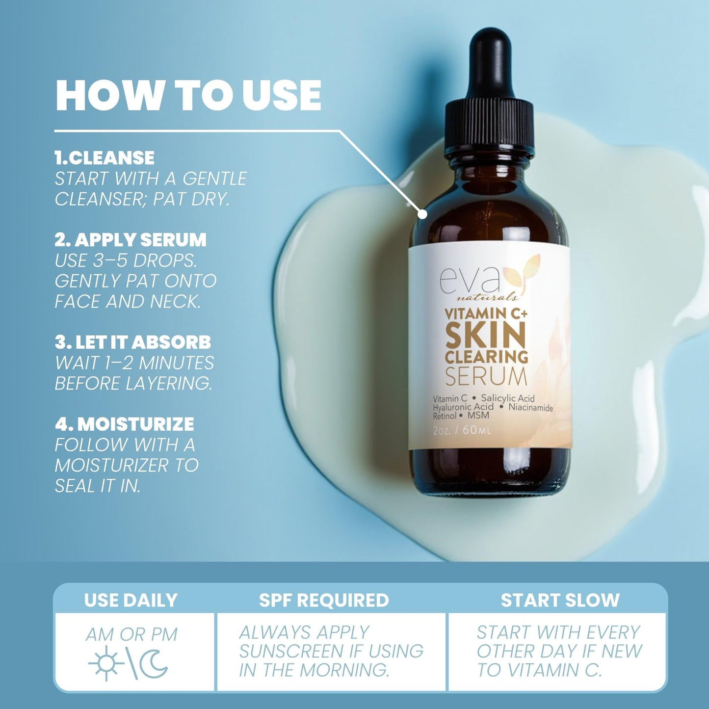 Eva Naturals Vitamin C Serum für das Gesicht – Anti-Aging Dark Spot Remover mit Retinol, Hyaluronsäure, Niacinamid & Salicylsäure – Gesichtsserum für Frauen für klare, glatte, strahlende Haut