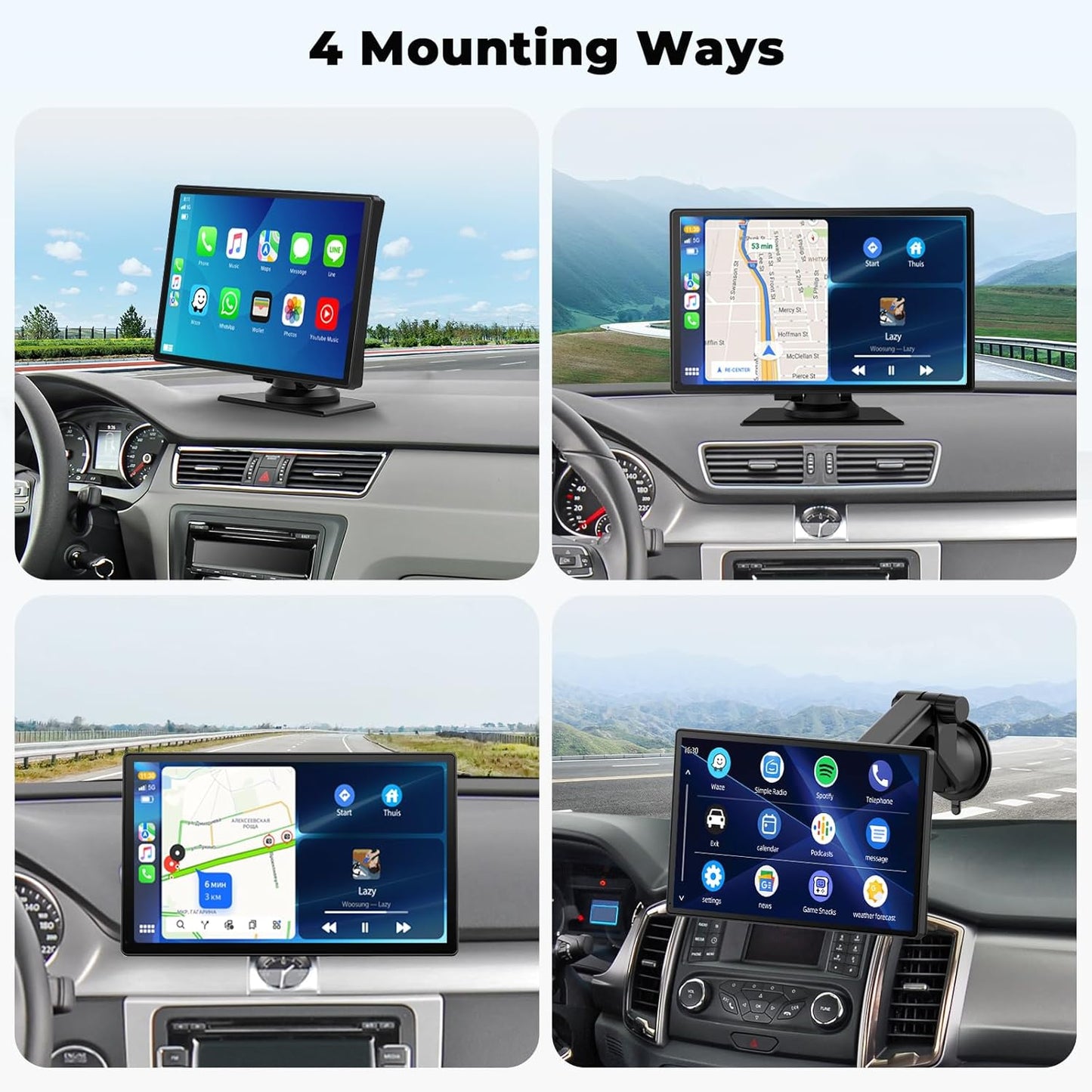 Volam 9'' Apple CarPlay Bildschirm für Auto, Kompatibel mit Apple CarPlay & Android Auto, Tragbarer CarPlay Bildschirm mit Rückfahrkamera, Mirror Link, Bluetooth, GPS Navigation, Sprachassistent