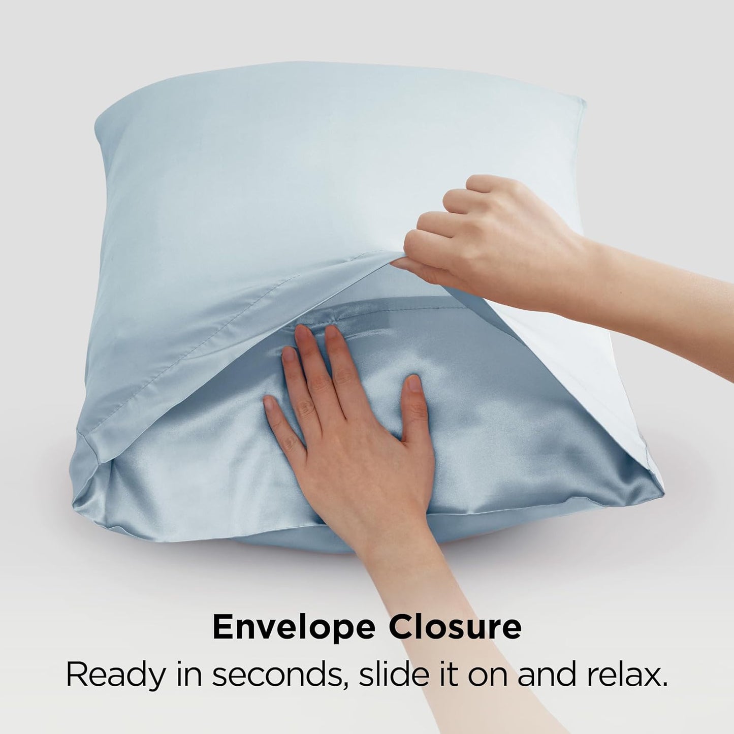 Bedsure Satin-Kissenbezug, Queen-Size, 2er-Pack, Seidenkissenbezügen ähnlich, seidige Kissenhüllen mit Hotelverschluss, Raumdeko, Valentinsgeschenke für Frauen und Männer, Grau, 50x75 cm
