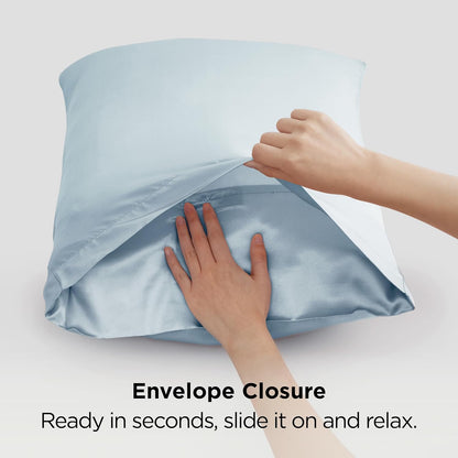 Bedsure Satin-Kissenbezug, Queen-Size, 2er-Pack, Seidenkissenbezügen ähnlich, seidige Kissenhüllen mit Hotelverschluss, Raumdeko, Valentinsgeschenke für Frauen und Männer, Grau, 50x75 cm