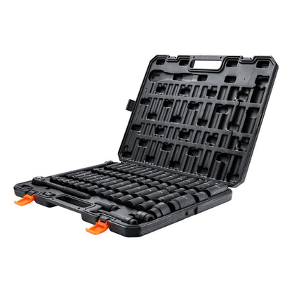 VEVOR 91-Piece 1/2" Drive Impact Socket Set, SAE (5/16" to 1-1/4") & Metric (8 to 32 mm), CR-V, Deep & Shallow, 6 Point, Ratchet Handle, Universal Joint, Adapters, Extension Bars (3, 5, 10 in)