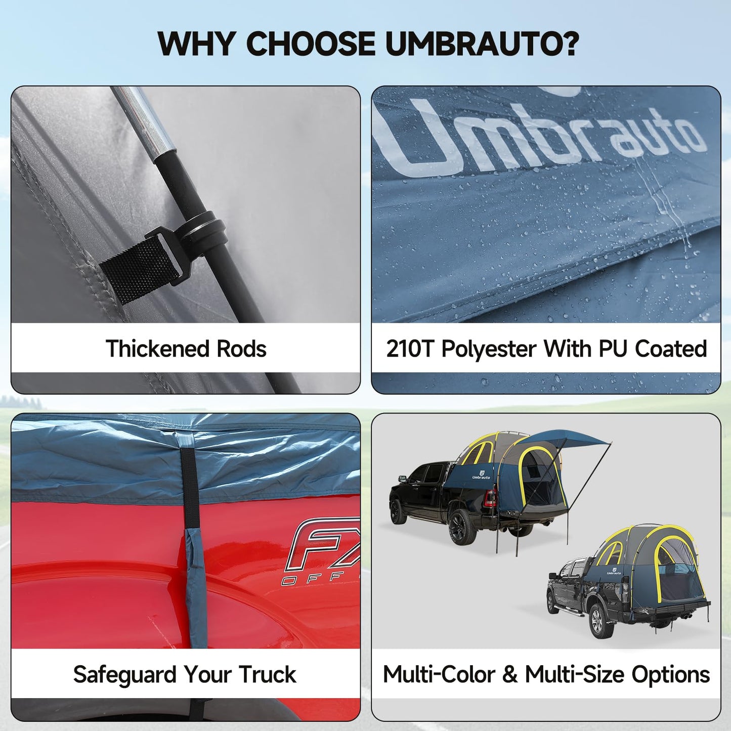 Truck Bed Tent 5.5-6ft: Easy Set Up Umburato Pickup Truck Tents for Camping, Waterproof PU3000mm Canopy for Truck Camper, Portable, Spacious for 2 Person Green