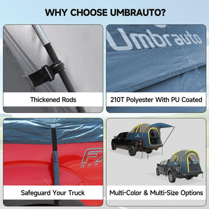 Truck Bed Tent 5.5-6ft: Easy Set Up Umburato Pickup Truck Tents for Camping, Waterproof PU3000mm Canopy for Truck Camper, Portable, Spacious for 2 Person Green