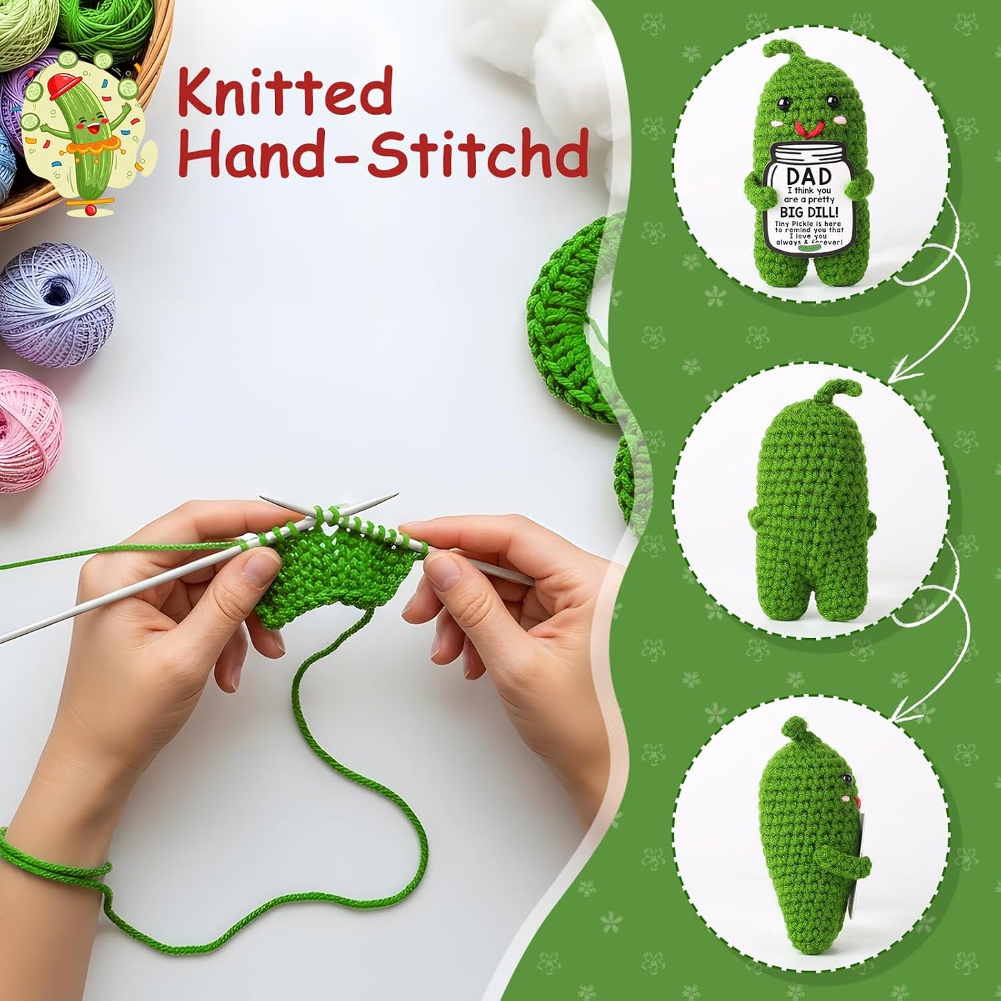 MAMAGIFTREE Fathers Day Dad Birthday Gifts from Daughter or Son,Handmade Crochet Pickle -I Love Best Daddy Ever Gift Thank You Daddy Funny Emotional Care Desk Decor