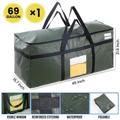 TAILI 69 Gallon Extra Large Storage Bags, XXL Blue Heavy Duty Moving Bags For Storage with Visible Window, Wrap Around Handles, Totes for Space Saving, Alternative to Moving Boxes (2 Pack)