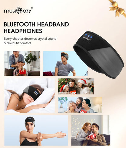 MUSICOZY Bluetooth 5.4 Schlaf-Kopfhörer-Stirnband, kabellose Schlaf-Kopfhörer-Schlafmaske Ohrhörer IPX6 wasserdicht für Seitenschläfer, Training, Laufen, Schlaflosigkeit, Reisen, Yoga, coole Tech-Gadgets, einzigartiges Geschenk