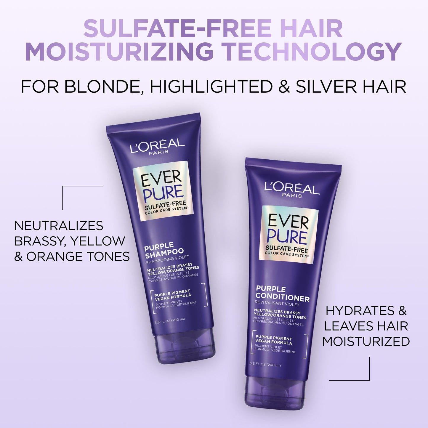 EverPure Sulfate-Free Lila Shampoo zur Nuancierung von blondem, gebleichtem, braun gefärbtem, silbernem und grauem Haar, mit violetten Pigmenten, 200 ml