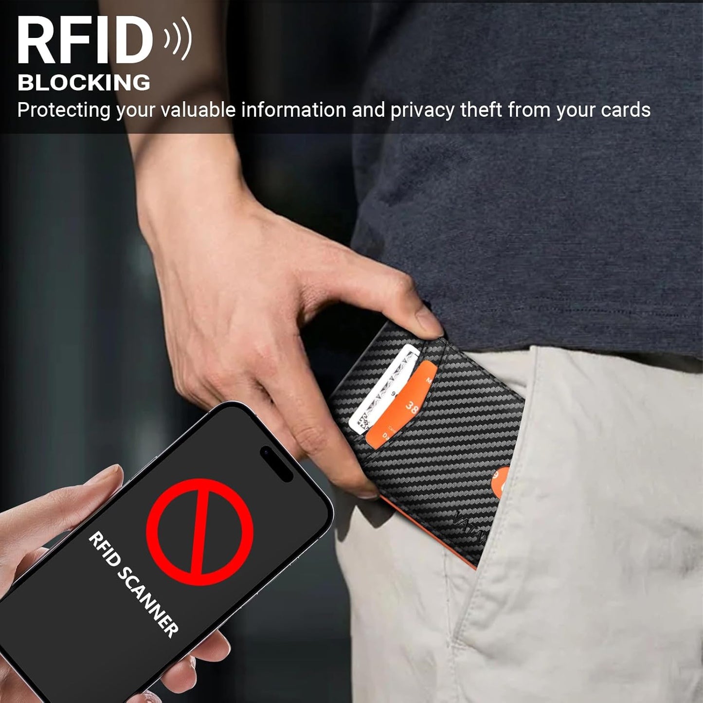 VATAN Herren Slim Wallet RFID Schutz Leder Kreditkartenetui für 15 Karten, Bifold Minimalistisches Dünnes Portemonnaie mit 2 Ausweisfenstern und Geldscheinfach, mit Geschenkbox (Carbon Fiber Schwarz)