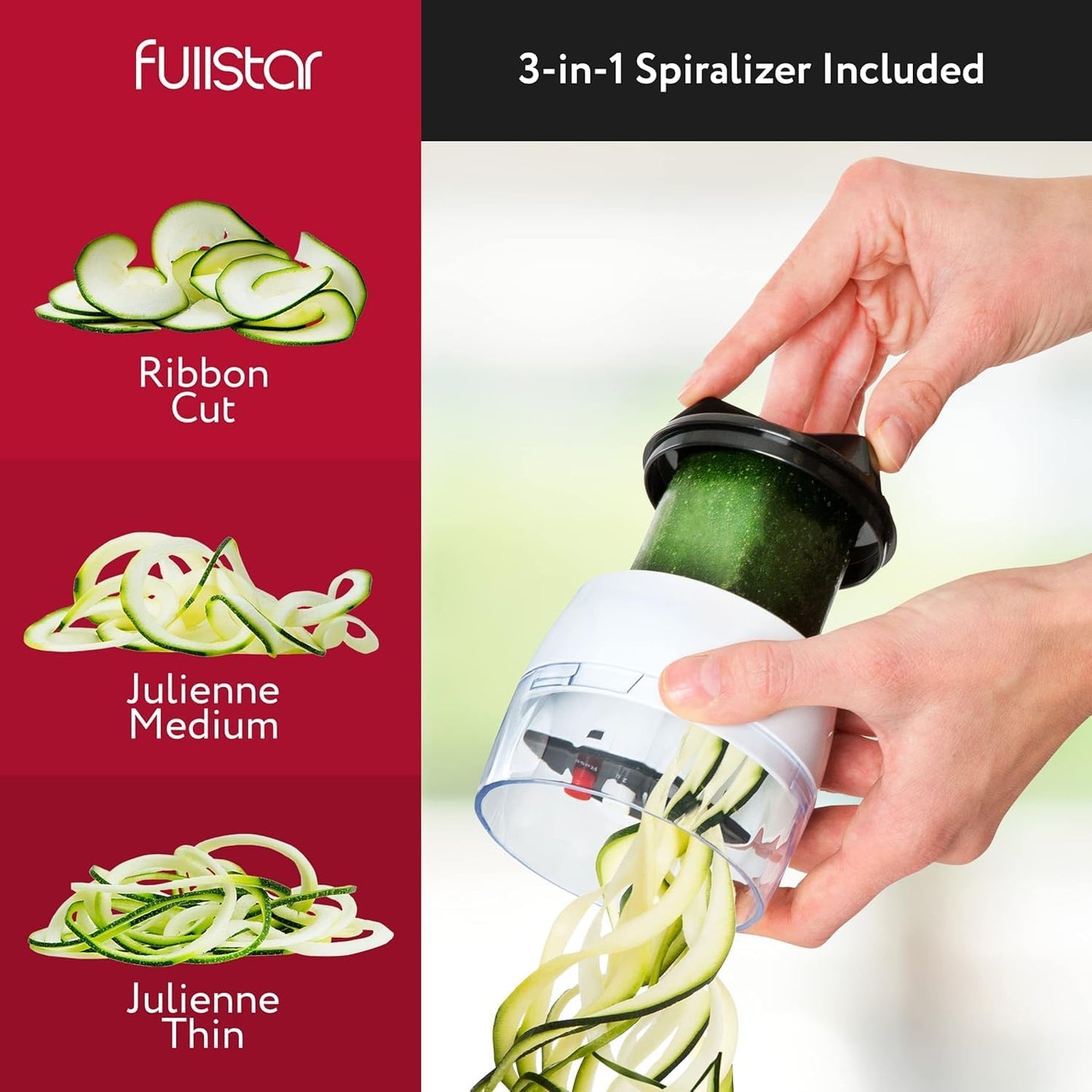 Fullstar Gemüsehacker und Mandolinenschneider - Julienne-Schneider, Würfelschneider, Reibe für Lebensmittel, Gemüse, Zwiebeln, Gurken, Tomaten, Salat, Kartoffeln, Käse - Küchenutensilien & Gadgets (Kompakt 6-in-1, Weiß)