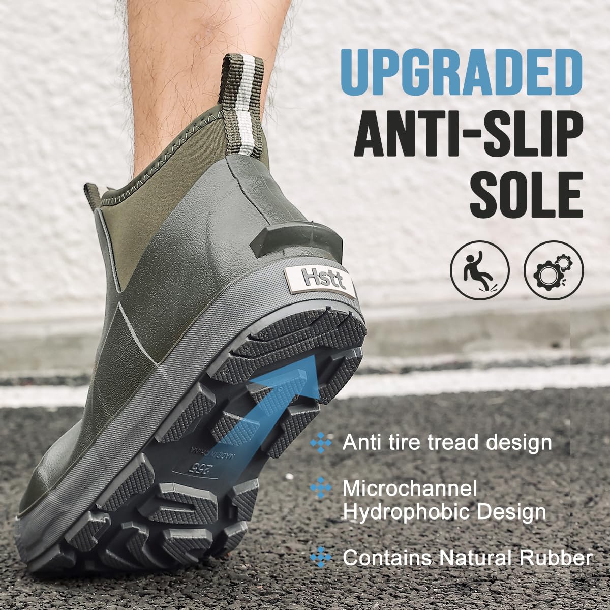 Men's Deck Boots, Waterproof Ankle Rain Boots with Anti-Slip Traction, Rubber Garden & Fishing Boots for Boating, Camping, Farming & Outdoor Work