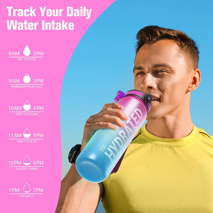 Sahara Sailor Trinkflasche, 950ml Motivations-Sportflasche mit Zeitmarkierung – Trinkzeiten – Tritan, BPA-frei, weite Öffnung auslaufsicher, Fast-Flow-Technologie mit Reinigungsbürste (1 Flasche)