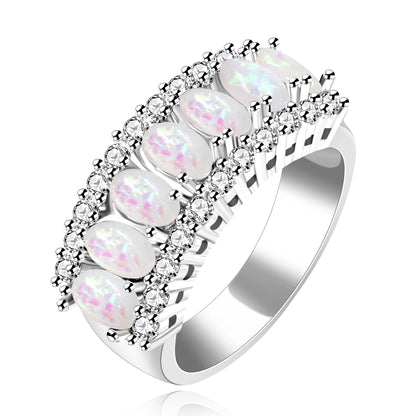 Uloveido Women's Gold Plated 7 Stones Eternity Band Ring Half Moon Design Wedding Bands with Oval CZ J501