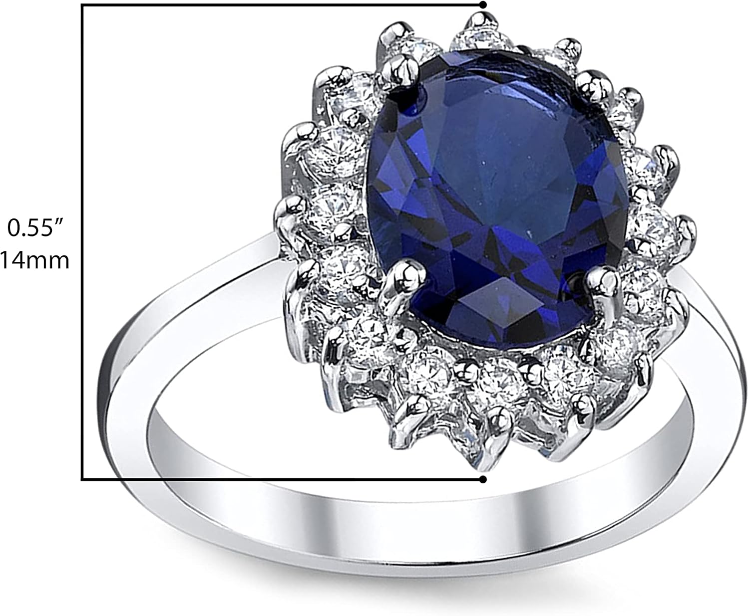 Solid Sterling Silver Kate Middleton's Engagement Ring with Simulated Sapphire Blue Color Cubic Zirconia