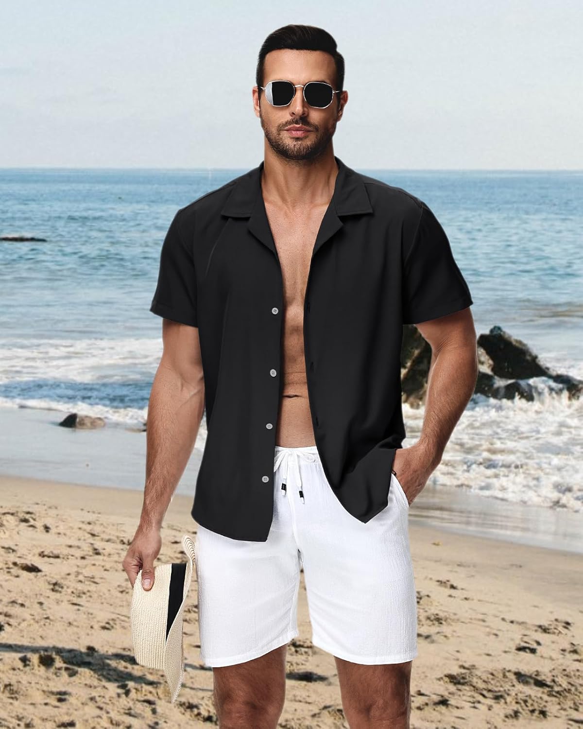 HMIYA Herren Hawaiihemden Kurzarm Button-Up Hemd Herren S-3XL