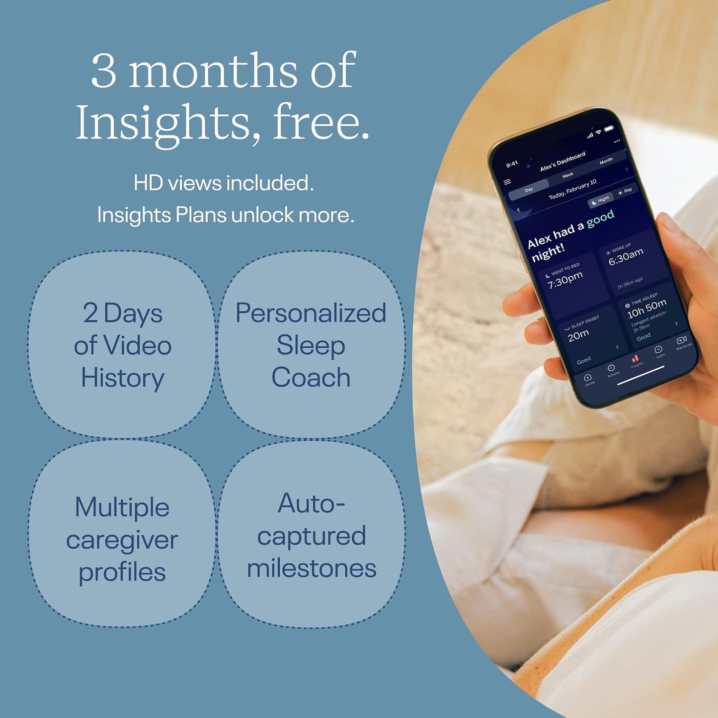 Nanit Pro Smart Baby Monitor - Camera & Floor Stand - 1080p Wi-Fi Video Camera, 2-Way Audio, See Your Baby from Anywhere, Sound/Motion/Cry Notifications, Night Vision
