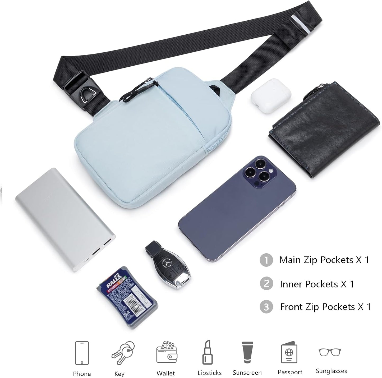Mini-Slingbag für Damen und Herren, kleine Umhängetasche, lässige, trendige, wasserdichte Brusttasche für Reisen