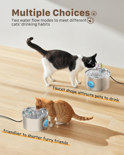 Katzen-Trinkbrunnen aus Edelstahl: Katzenbrunnen - 2,2L/74oz Wasserbrunnen für Katzen - Trinkbrunnen für Katzen - Automatischer Haustierwasserspender - Hundenapf - für Haustiere & Kleintiere