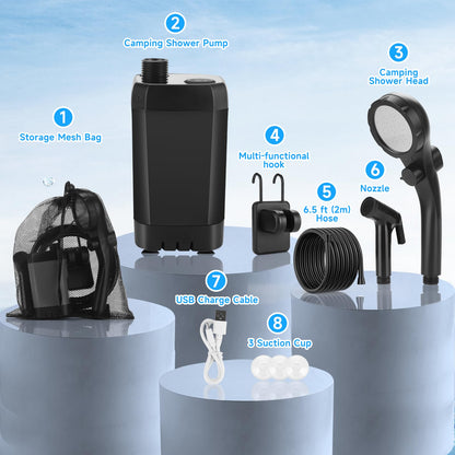 vignuto Portable Shower for Camping, Rechargeable Camping Shower Pump with LED Display of Battery Level and Temperature