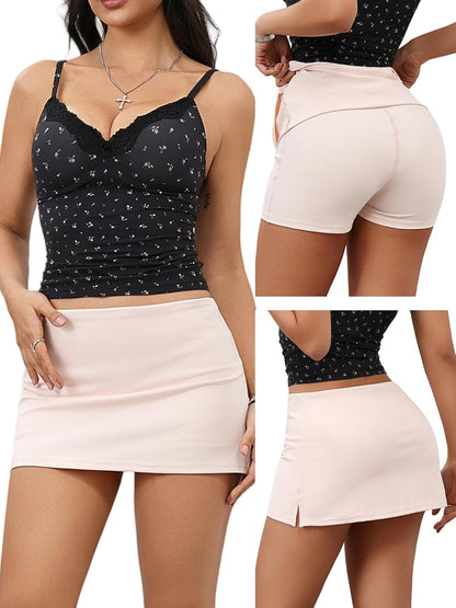 Danysu Dehnbare Mini Skorts Mid Waist Rock mit Shorts Seitenschlitz 2025 Sport Alltag Ausgeh-Outfits