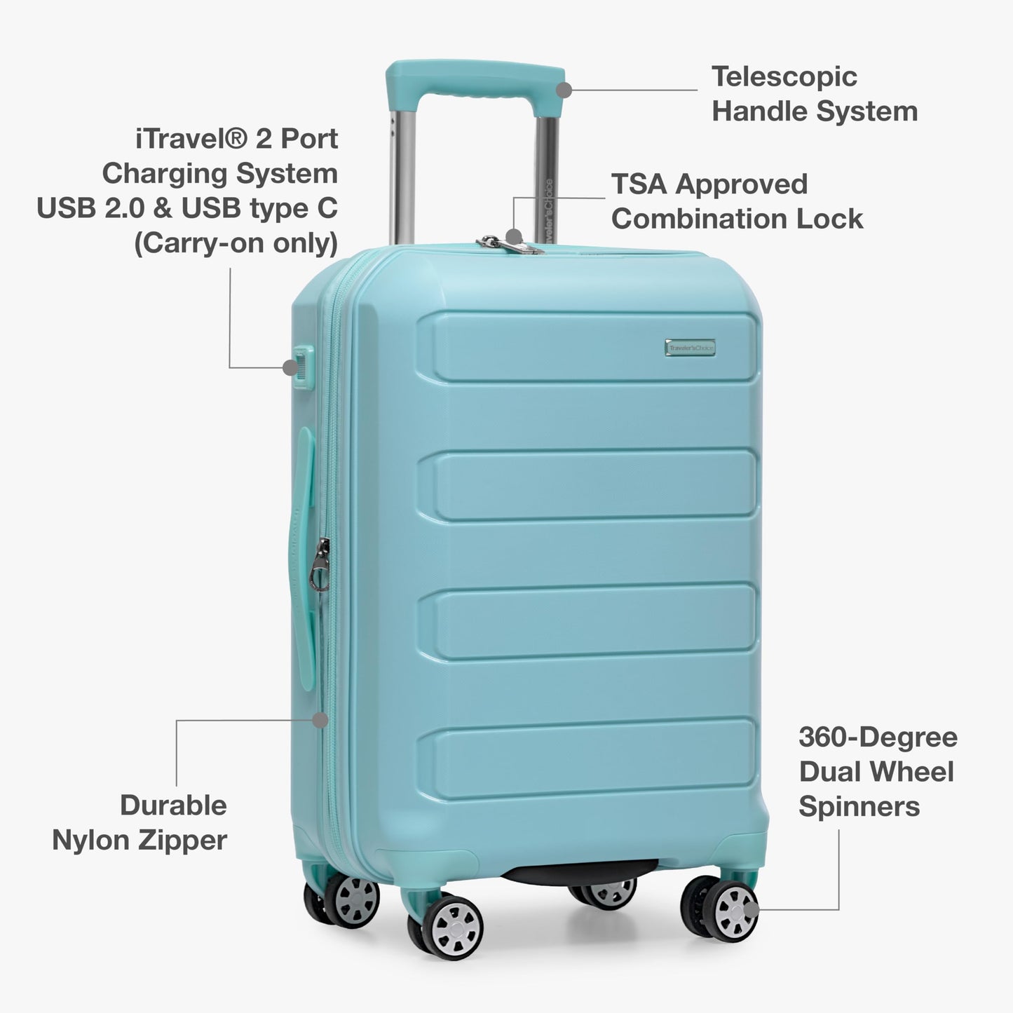 Traveler's Choice Pagosa Hardshell Expandable Luggage with Spinner Wheels, Slate Blue, 3-Piece Set (22/27/30)