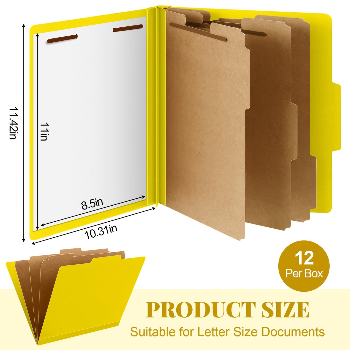 Skyygemm 24 Pcs Classification Folders Letter Size, 3 Divider Pressboard File Folder with Fasteners, Expanding File Organizer Bulk for School Teachers, Office Employee, Coworker, Staff (Yellow)